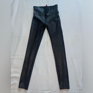 Spanx Women's Black Faux Stretch Leather Leggings Size Medium
